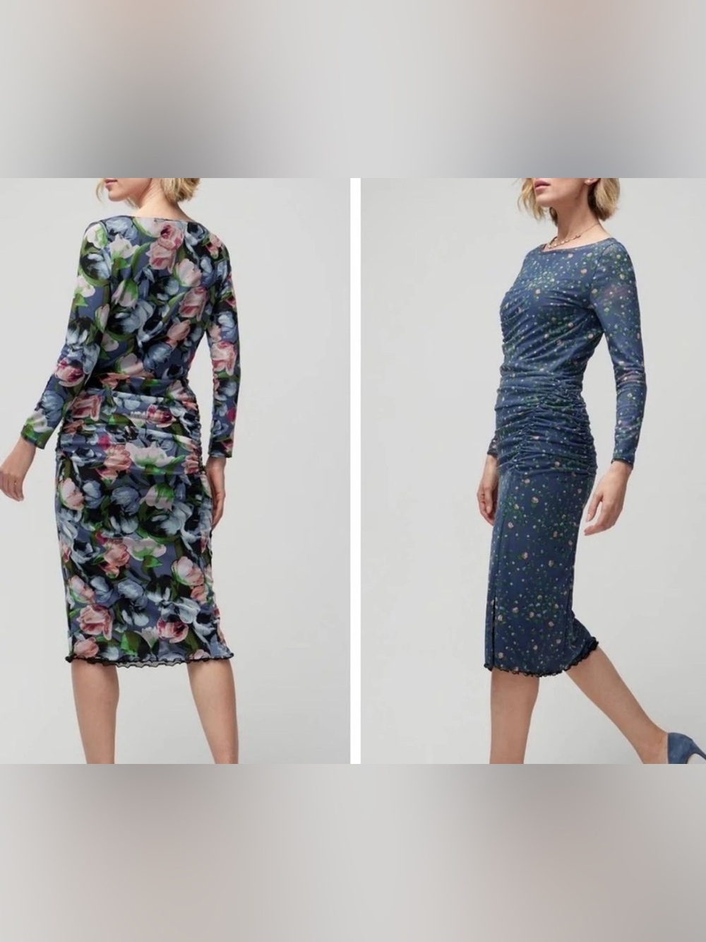 White House Black Market Reversible Mesh Sheath Dress Blue Floral Small XS